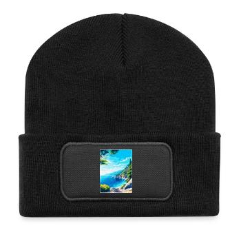 Brela Kroatien Vintage Reiseposter WPA Souvenir - Recycelte Patch Beanie - Schwarz - Vorne