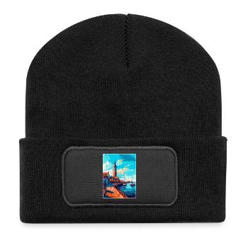 Ustka Poland Vintage Travel Poster WPA Souvenir - Recycled Patch Beanie - black - Front