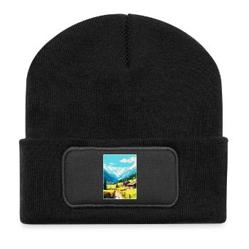 Klosters Serneus Schweiz Vintage Reiseposter - Recycelte Patch Beanie - Schwarz - Vorne