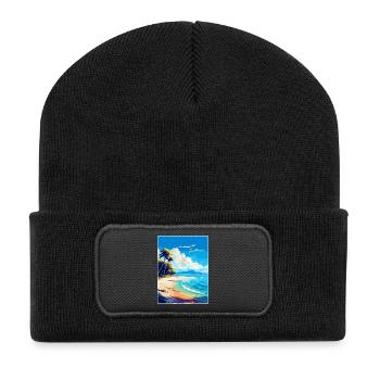 Strand Jakirusa Kroatien Vintage Reiseposter WPA - Recycelte Patch Beanie - Schwarz - Vorne
