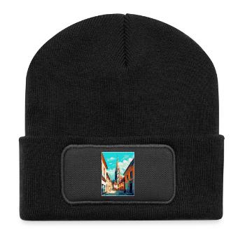 Osijek Kroatien Vintage Reiseplakat Souvenir WPA - Recycelte Patch Beanie - Schwarz - Vorne