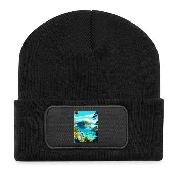 Mljet Nationalpark Kroatien Vintage Reiseplakat - Recycelte Patch Beanie - Schwarz - Vorne