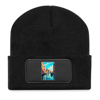 Venice Italy Vintage Travel Poster WPA Souvenir - Recycled Patch Beanie - black - Front