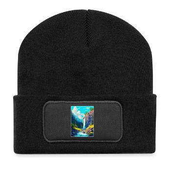 Trummelbachfälle Schweiz Reiseplakat WPA - Recycelte Patch Beanie - Schwarz - Vorne