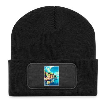 Cres Kroatien Vintage Reiseplakat WPA Souvenir - Recycelte Patch Beanie - Schwarz - Vorne