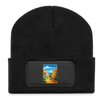 Vila Vicosa Portugal Affiche de voyage vintage WPA Art - Beanie recyclé à patch - noir - Devant