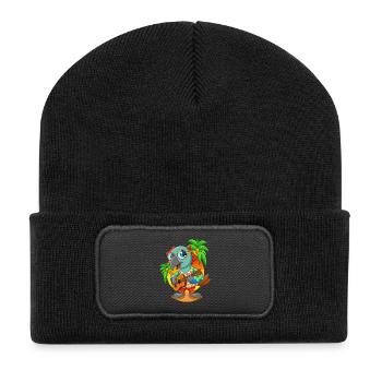 Lustige Papagei Sommer Strand Sonnenbrille Hawaiianisch - Recycelte Patch Beanie - Schwarz - Vorne