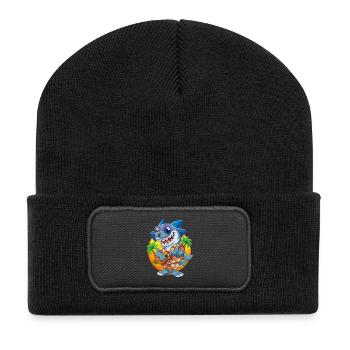 Lustige Hai Cartoon Sommer Strand Sonnenbrille Gitarre - Recycelte Patch Beanie - Schwarz - Vorne