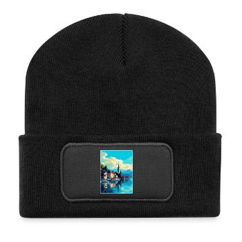 Bregenz Österreich Vintage Reiseplakat Souvenir WPA - Recycelte Patch Beanie - Schwarz - Vorne