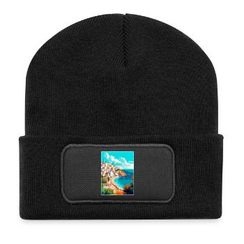 Ibiza Spanien Vintage Reise Poster WPA Kunst Souvenir - Recycelte Patch Beanie - Schwarz - Vorne