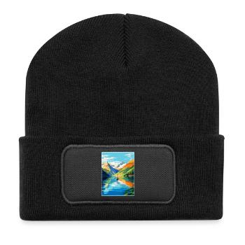 The Fjords Norway Vintage Travel Poster Souvenir - Recycled Patch Beanie - black - Front