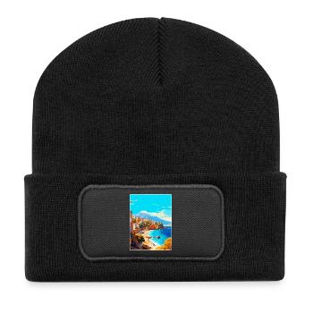 Kreta Griechenland Vintage Reiseplakat WPA Souvenir - Recycelte Patch Beanie - Schwarz - Vorne