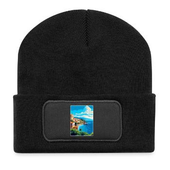 Sizilien Italien Vintage Reiseplakat WPA Souvenir - Recycelte Patch Beanie - Schwarz - Vorne