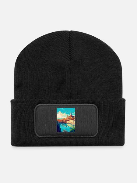 Marseille Frankreich Vintage Reiseplakat Souvenir - Recycelte Patch Beanie - Schwarz
