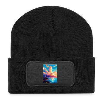 Neuenburg Schweiz Vintage Reiseplakat WPA - Recycelte Patch Beanie - Schwarz - Vorne