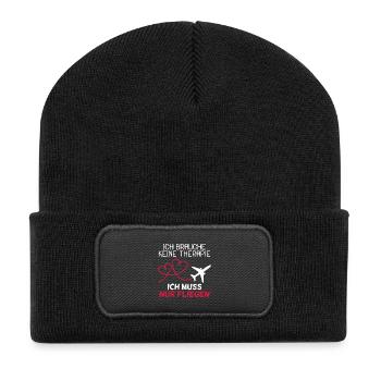 Pilot Therapie Spruch Flugzeug Geschenk - Recycelte Patch Beanie - Schwarz - Vorne