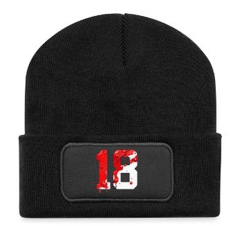 NO. 18 NUMBER 18 RED WHITE 18TH BIRTHDAY - Recycled Patch Beanie - black - Front