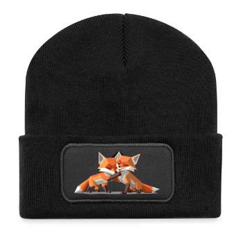 Low-poly Fox Cubs - Recycled Patch Beanie - black - Front