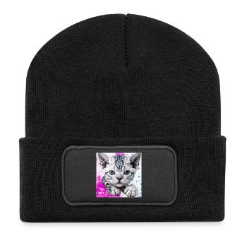 Süße Katze - Untersetzer - Recycelte Patch Beanie - Schwarz - Vorne