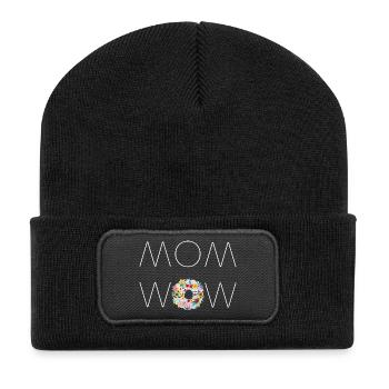 MOM WOW! Geschenk zum Muttertag - Recycelte Patch Beanie - Schwarz - Vorne
