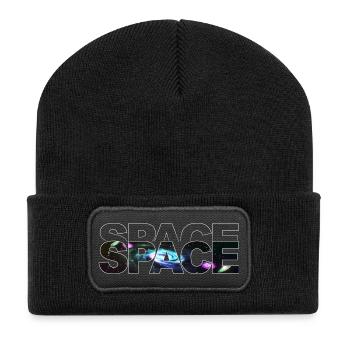 Space Schriftzug Galaxie-Texture - Recycelte Patch Beanie - Schwarz - Vorne