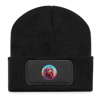 Drahthaarige zeigende Griffon-Hunderasse Karikatur Kawa - Recycelte Patch Beanie - Schwarz - Vorne