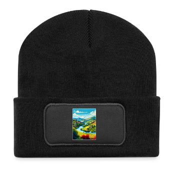 Douro-Tal Portugal Vintage Reiseposter WPA - Recycelte Patch Beanie - Schwarz - Vorne