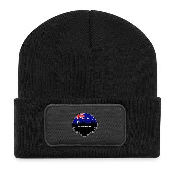 Melbourne Australien Flagge Skyline Silhouette Reisen - Recycelte Patch Beanie - Schwarz - Vorne