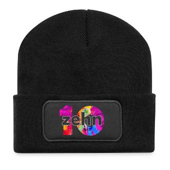 ZEHN 10 JAHRE JUNGE 10. GEBURTSTAG - Recycelte Patch Beanie - Schwarz - Vorne