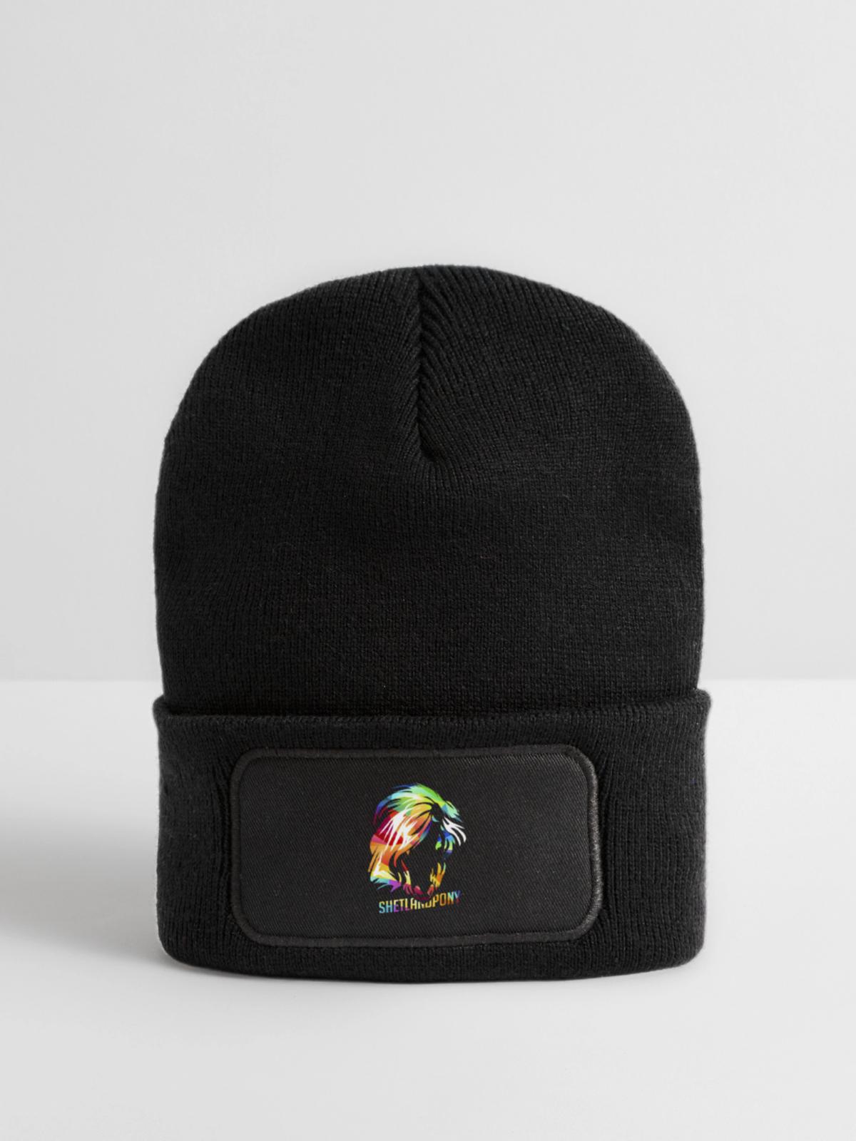 Knuffiges Shetlandpony Kinderfreund - Recycelte Patch Beanie - Schwarz - Vorne