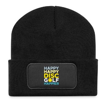 Happy Happy Disc Golf Happier Freizeit-Werfer - Recycelte Patch Beanie - Schwarz - Vorne