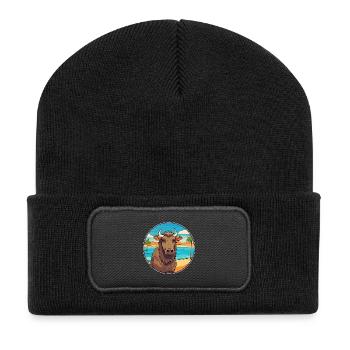 Buffalo Aquarell Cartoon Kawaii Clipart Tier - Recycelte Patch Beanie - Schwarz - Vorne