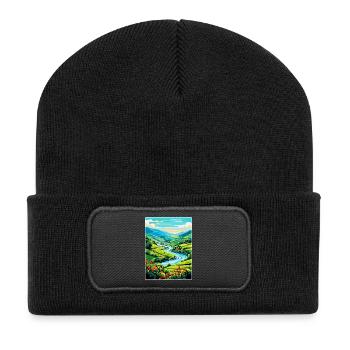 Douro-Tal Portugal Vintage Reiseposter WPA - Recycelte Patch Beanie - Schwarz - Vorne