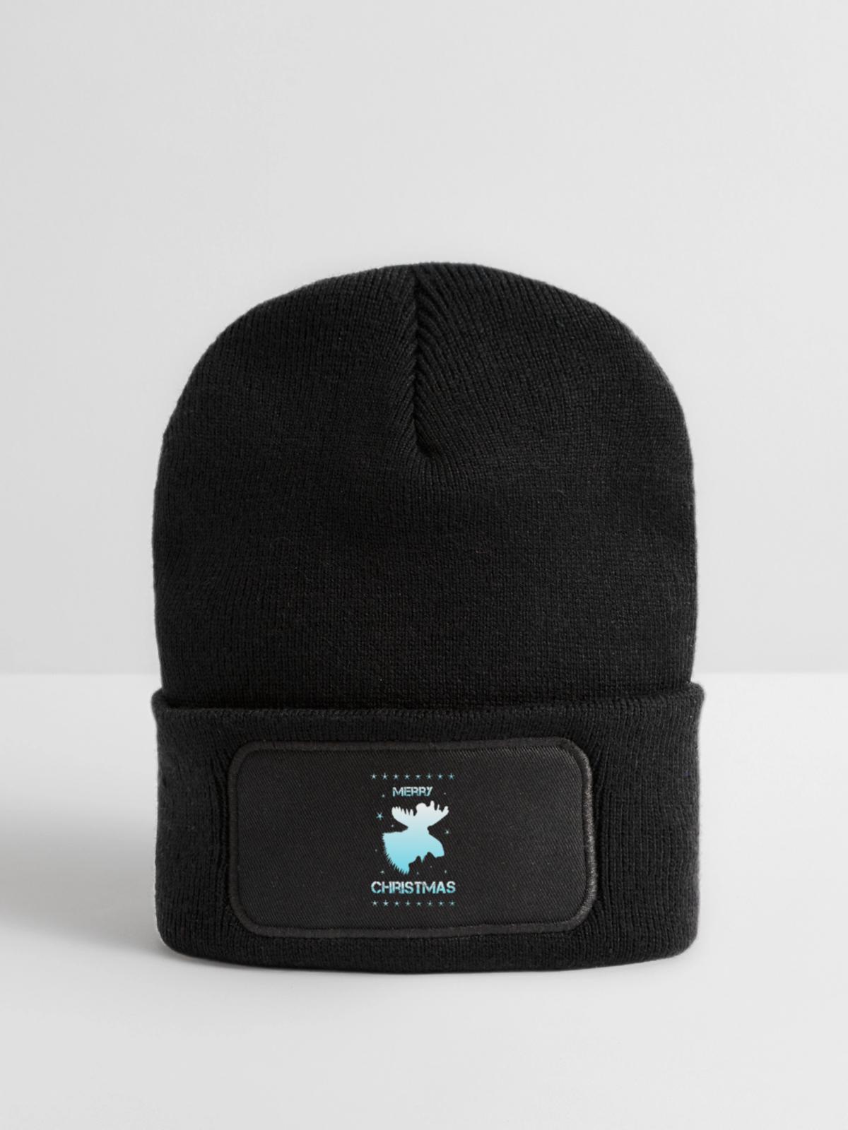 Merry Christmas moose - Recycelte Patch Beanie - Schwarz - Vorne