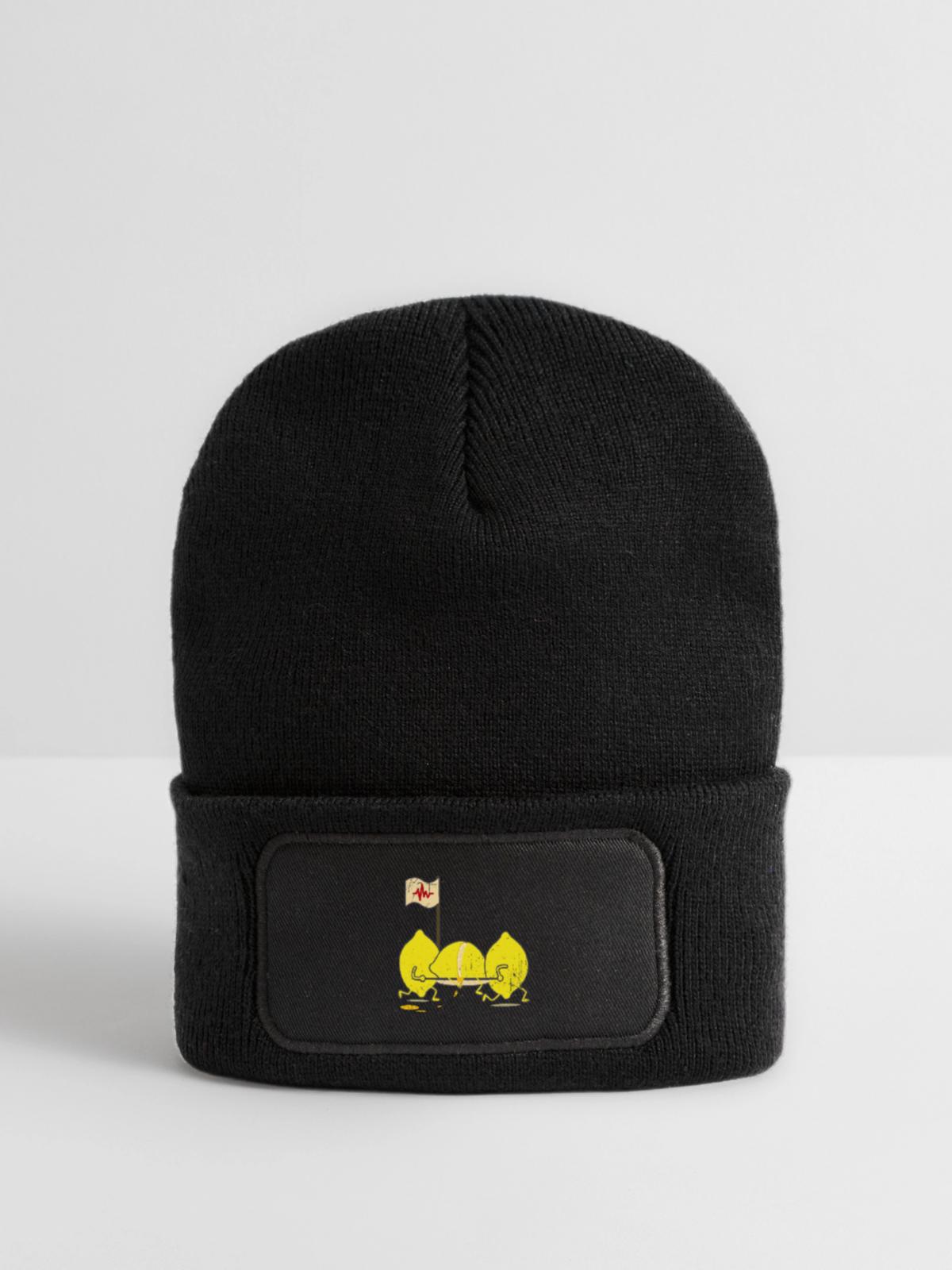Erfrischende Notfall Limonade - Recycelte Patch Beanie - Schwarz - Vorne