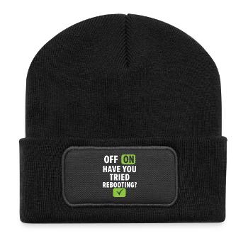 Off On Have You Tried Rebooting? Tech Support - Recycelte Patch Beanie - Schwarz - Vorne