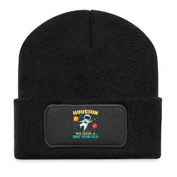Houston Wir haben ein 1 Jahr altes 1st Birthday Bd - Recycelte Patch Beanie - Schwarz - Vorne