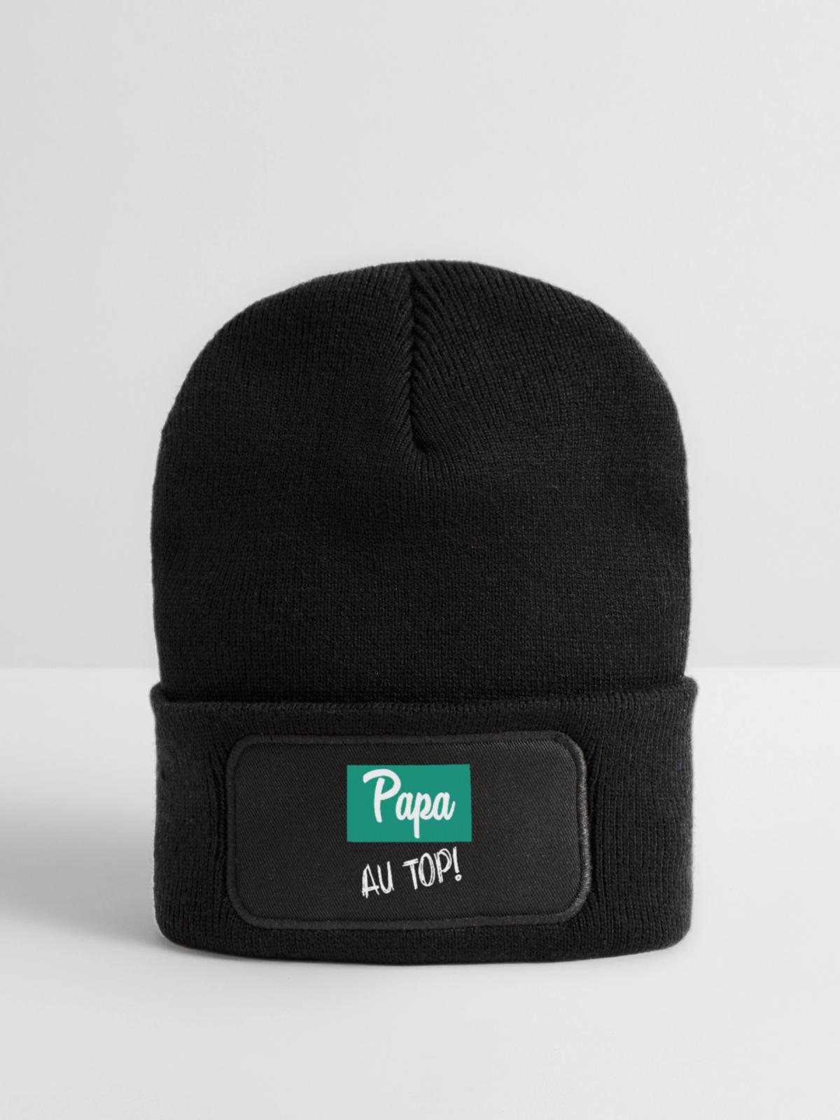 PAPA - Recycelte Patch Beanie - Schwarz - Vorne