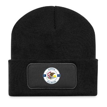 Aurora Illinois Flagge USA Reise Souvenir Abzeichen - Recycelte Patch Beanie - Schwarz - Vorne