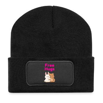 Free Hugs - Recycelte Patch Beanie - Schwarz - Vorne