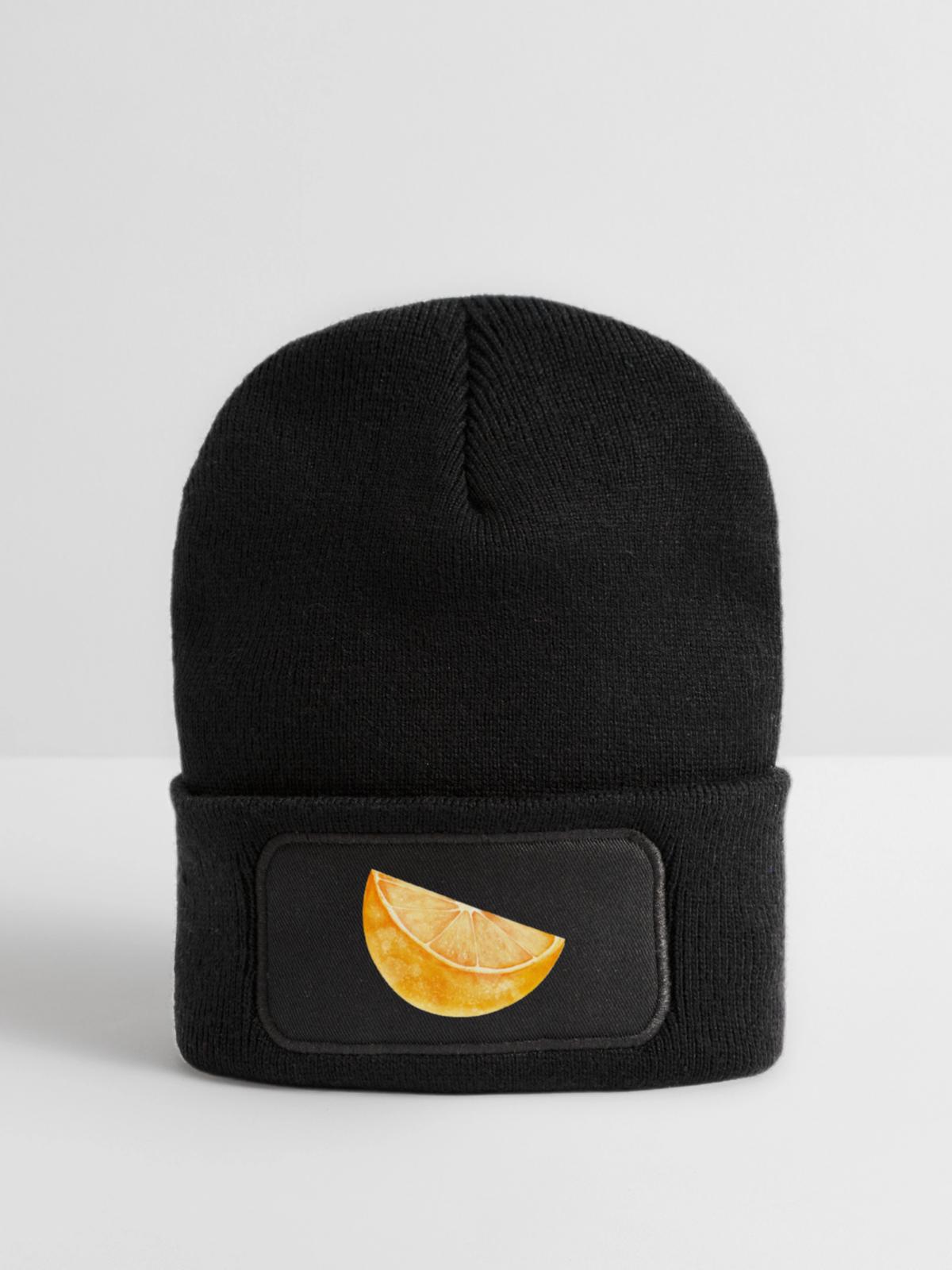 Orange - Recycelte Patch Beanie - Schwarz - Vorne