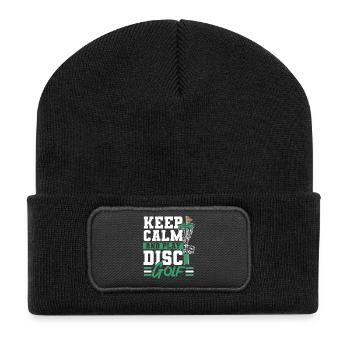 Ruhig bleiben und Disc Golf spielen Freizeit-Werfe - Recycelte Patch Beanie - Schwarz - Vorne