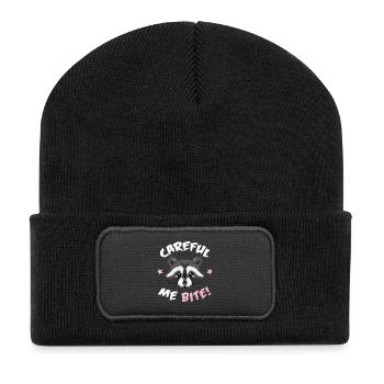 Careful, me bite! - Süßer Waschbär - Recycelte Patch Beanie - Schwarz - Vorne