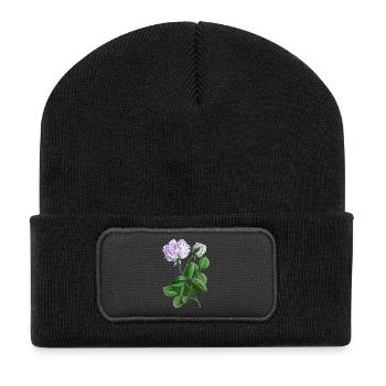Pastellrose Botanikkunst-Print - Recycelte Patch Beanie - Schwarz - Vorne
