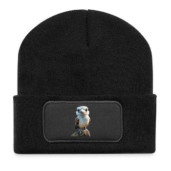 Kookaburra Jägerliest Lachender Hans Süßer Vogel - Recycelte Patch Beanie - Schwarz - Vorne