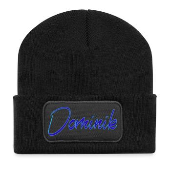 Dominik Neon Script Druck - Recycelte Patch Beanie - Schwarz - Vorne