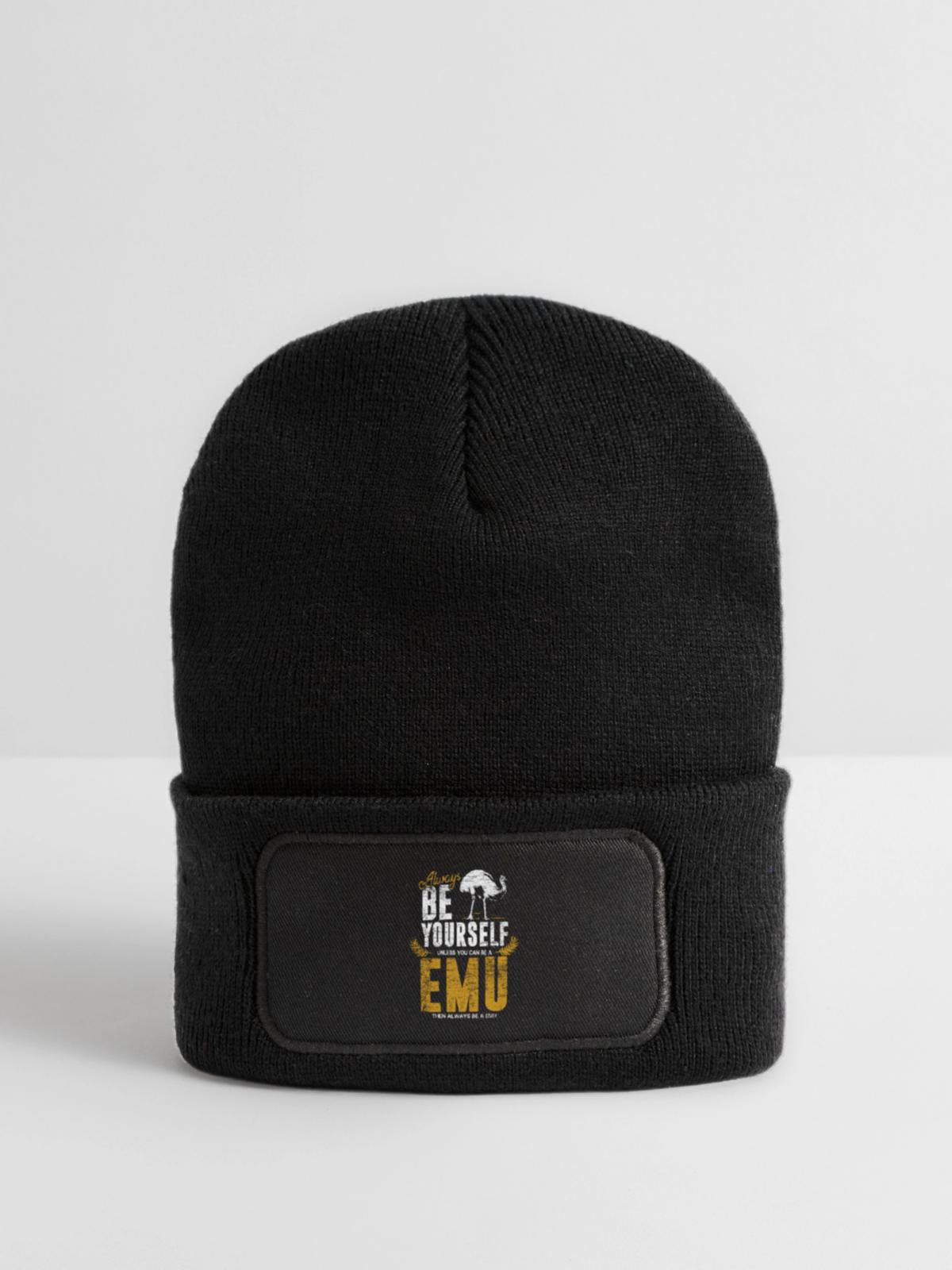 Neugieriger Emu Australien Outback - Recycelte Patch Beanie - Schwarz - Vorne