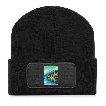 Comer See Italien Vintage Reiseplakat Souvenir WPA - Recycelte Patch Beanie - Schwarz - Vorne