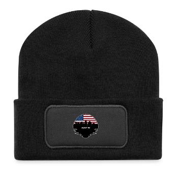 Austin Texas USA Flagge Skyline Silhouette Reisen - Recycelte Patch Beanie - Schwarz - Vorne