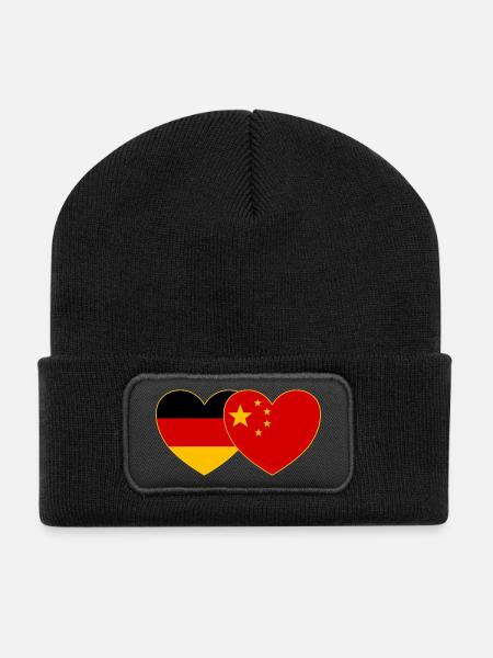 Deutschland China Flagge Herz - Recycelte Patch Beanie - Schwarz